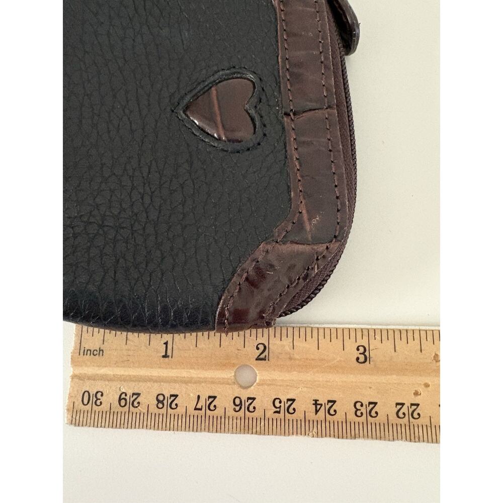 Brighton Heart Small Coin Zip Wallet Purse Leather Black Brown Crocodile Vtg - Picture 7 of 8